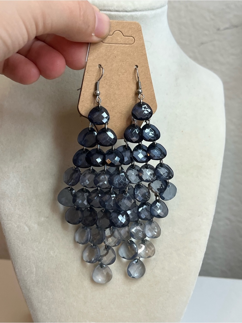 Smoky grey ombré 3” dangle acrylic cha-cha earrings